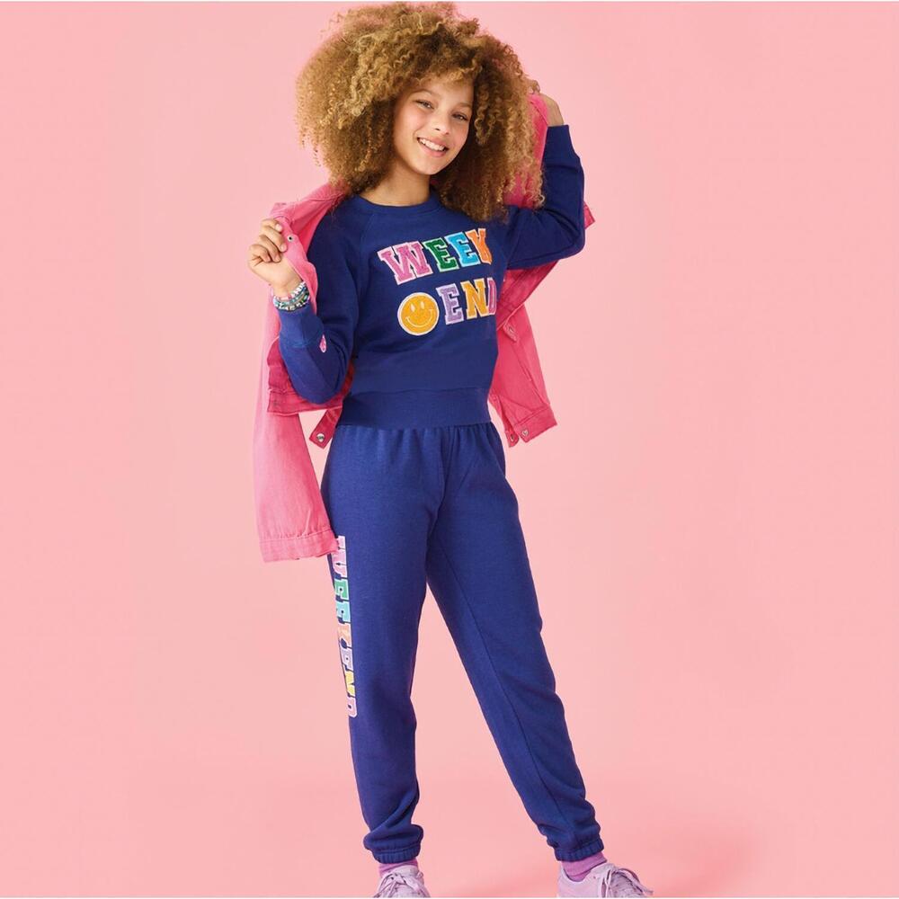 NEW ISCREAM girl's weekend crew neck sweatshirt in midnight blue